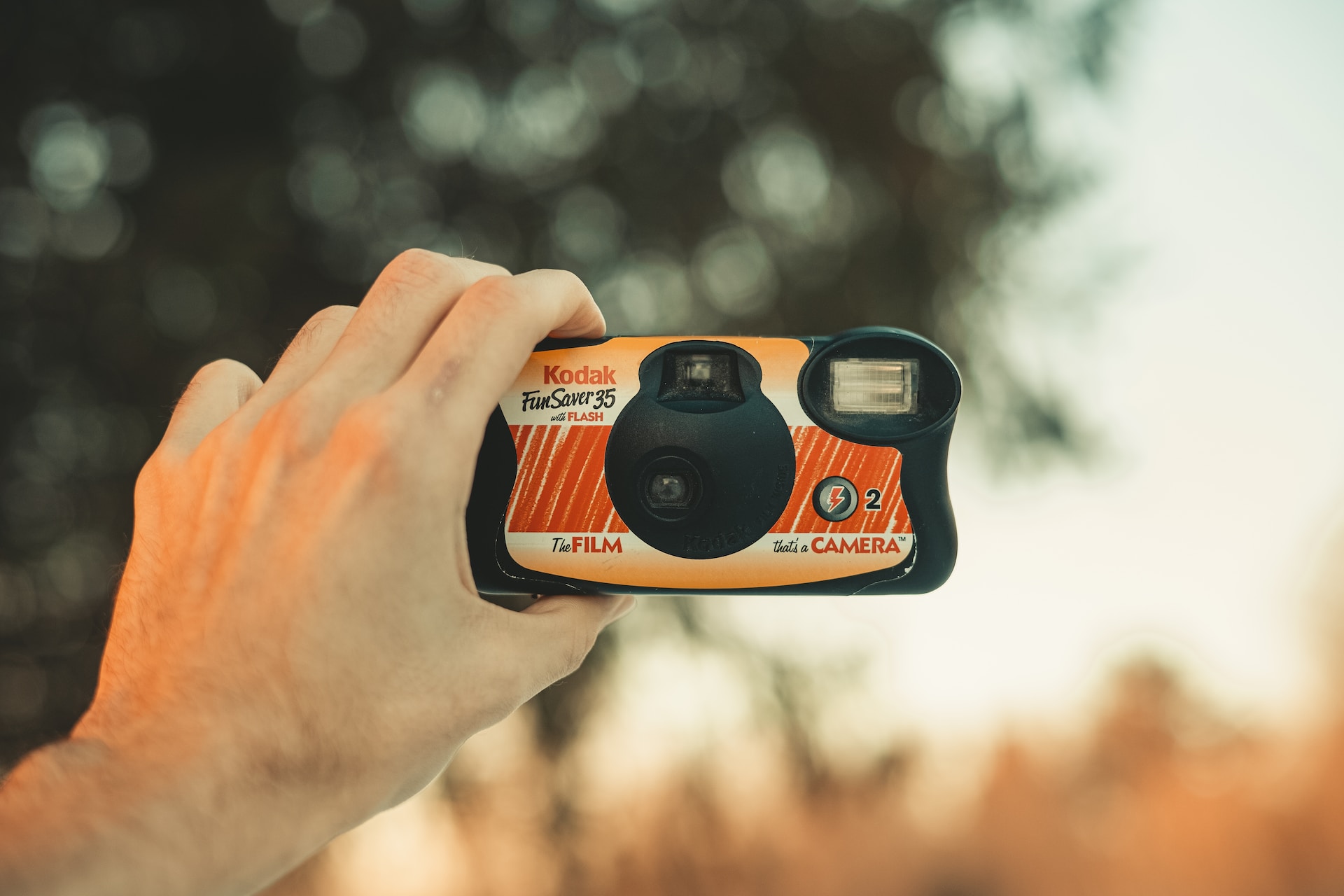 hand holding kodak camera