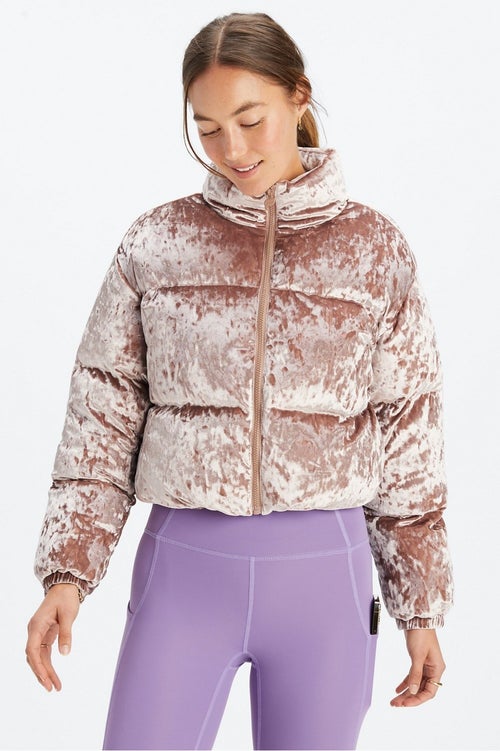 Fabletics Wander Crushed Velour Cropped Puffer Jacket