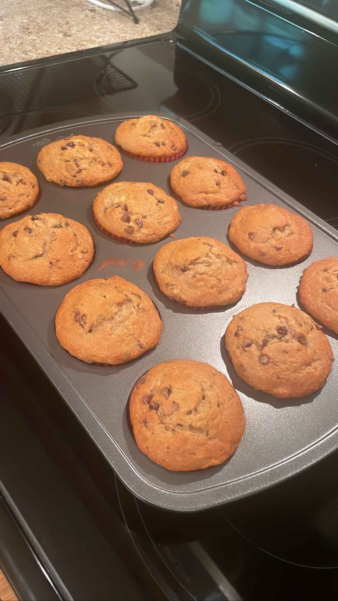 Muffins sitting in baking pan