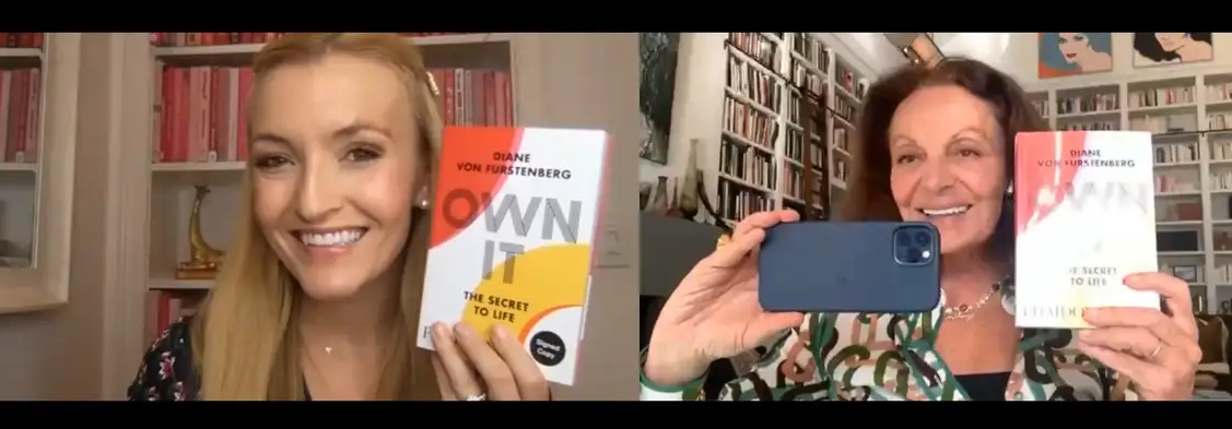 Diane von Furstenberg and Windsor Hanger Western in a virtual press conference discussing von Furstenberg\'s new book \"Own It: The Secret to Life\"