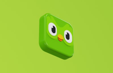 lime green background with Duolingo app icon in the middle