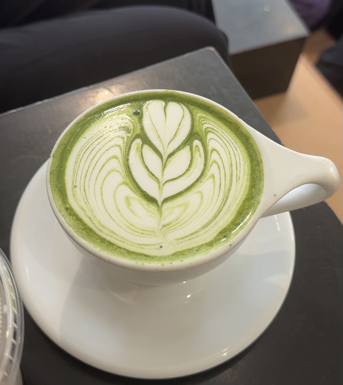 matcha latte with black background