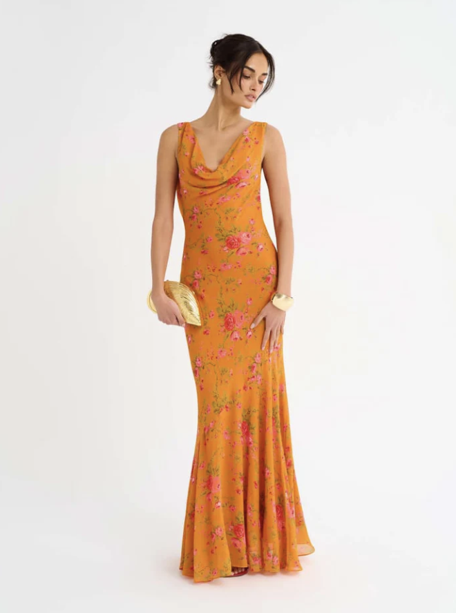 orange floral maxi dress