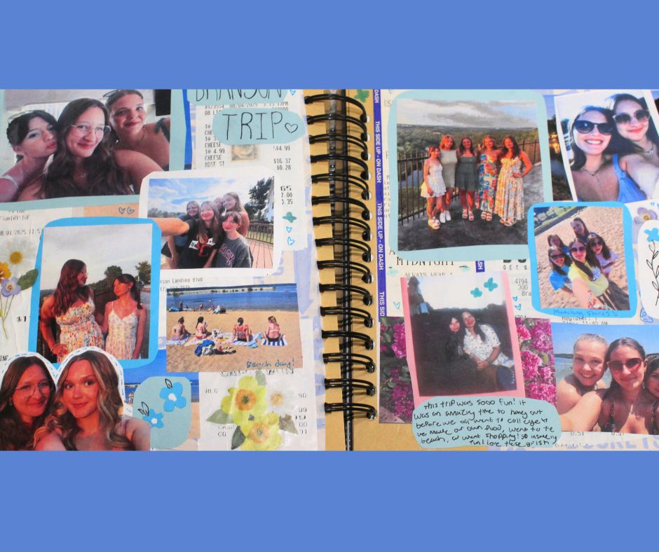 a scrapbook page with a blue background