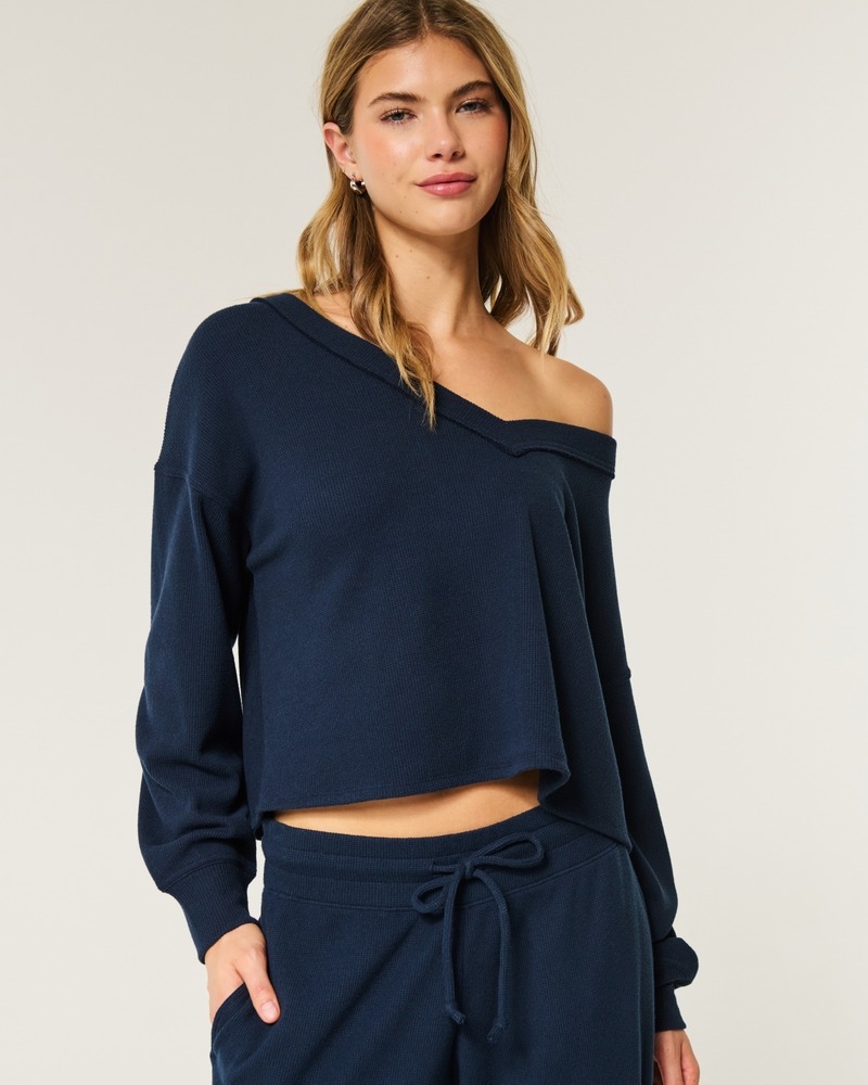 Gilly Hicks Off-the-Shoulder V-Neck Waffle Top