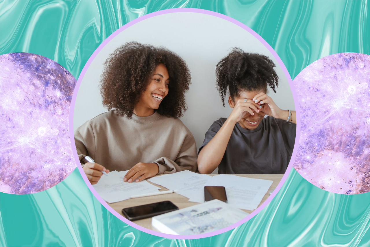 girls studying and laughing together