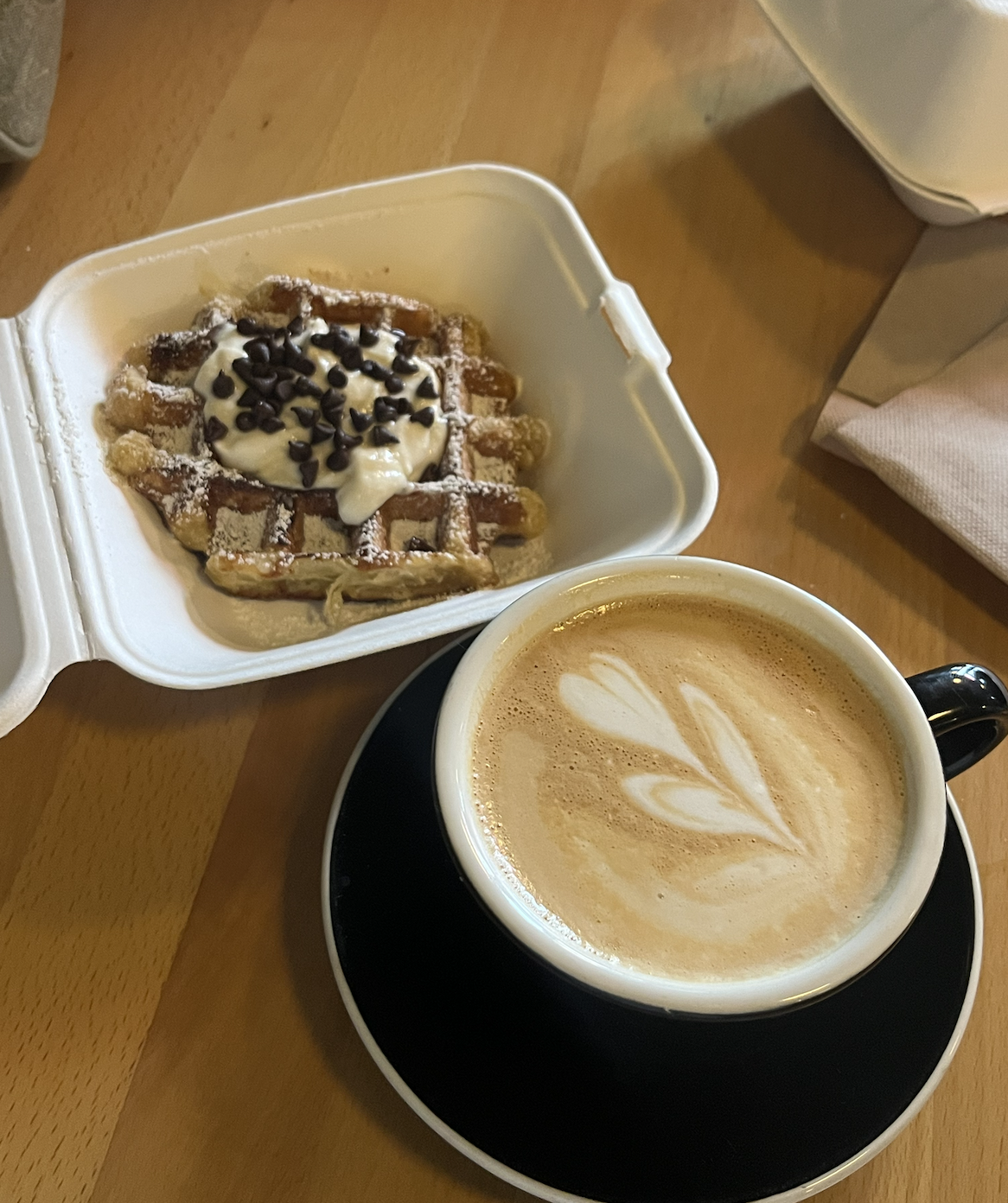 Cannoli Waffle and Cappuccino from Curio Cafe in Cambridge, MA