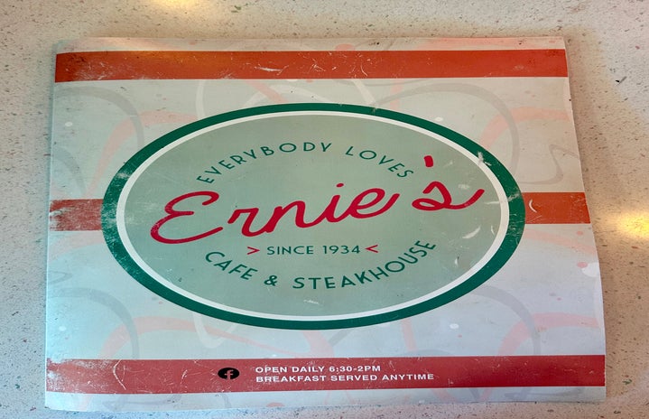 Menu from local diner, Ernie\'s, in Columbia, Missouri