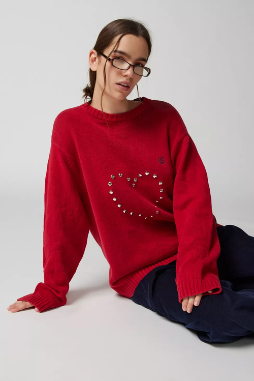 Urban Renewal Remade Heart Stud Crew Neck Sweater