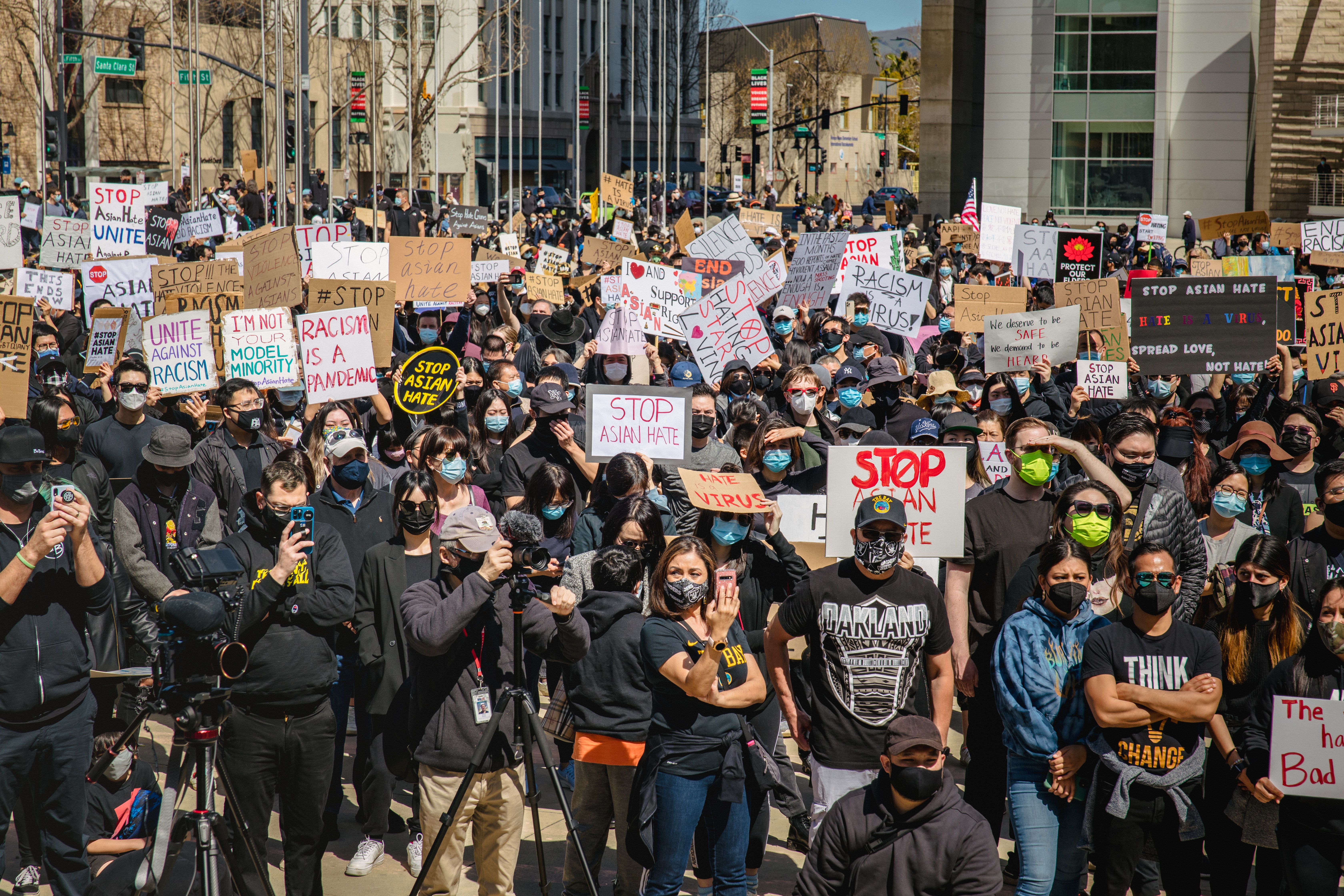crowd of protesters against Asian hate