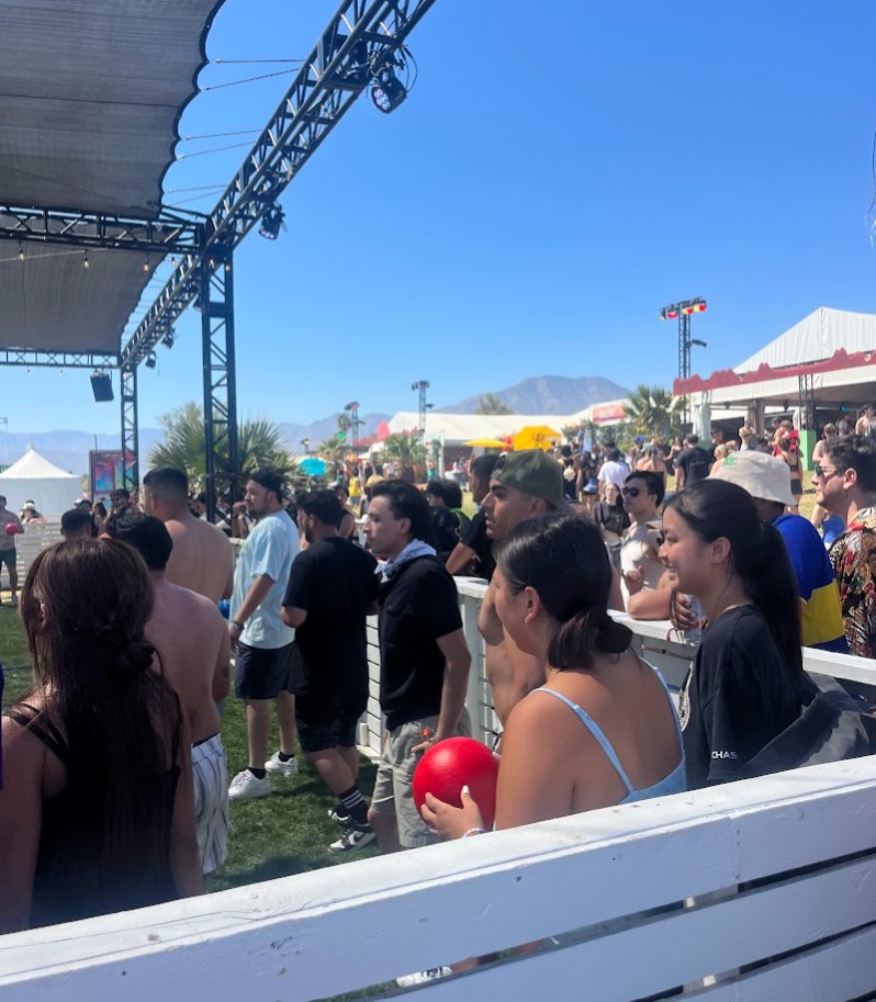 A group of people playing dodgeball