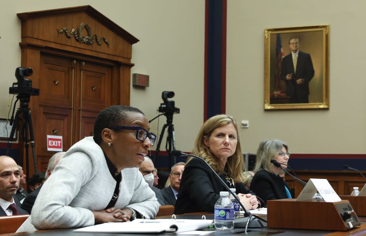 Dr. Claudine Gay, President of Harvard University, Liz Magill, President of University of Pennsylvania, and Dr. Sally Kornbluth, President of Massachusetts Institute of Technology, testify before the House Education and Workforce Committee at the Rayburn House Office Building on December 05, 2023 in Washington, DC. The Committee held a hearing to investigate antisemitism on college campuses.