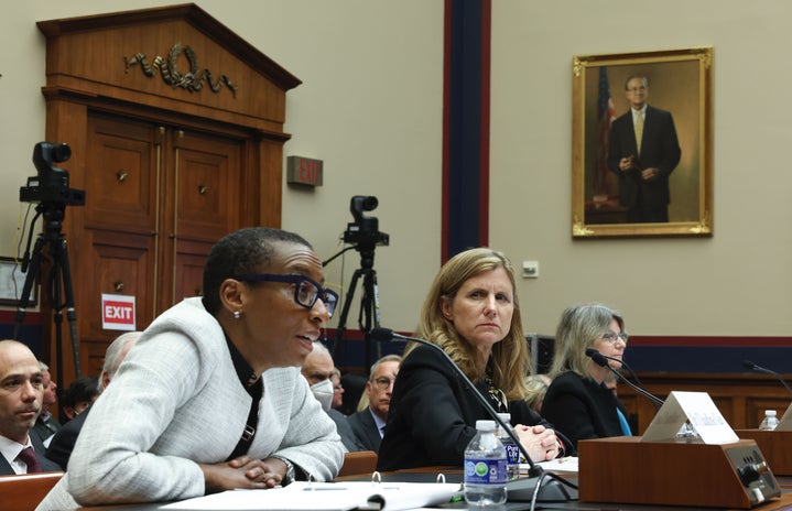 Dr. Claudine Gay, President of Harvard University, Liz Magill, President of University of Pennsylvania, and Dr. Sally Kornbluth, President of Massachusetts Institute of Technology, testify before the House Education and Workforce Committee at the Rayburn House Office Building on December 05, 2023 in Washington, DC. The Committee held a hearing to investigate antisemitism on college campuses.
