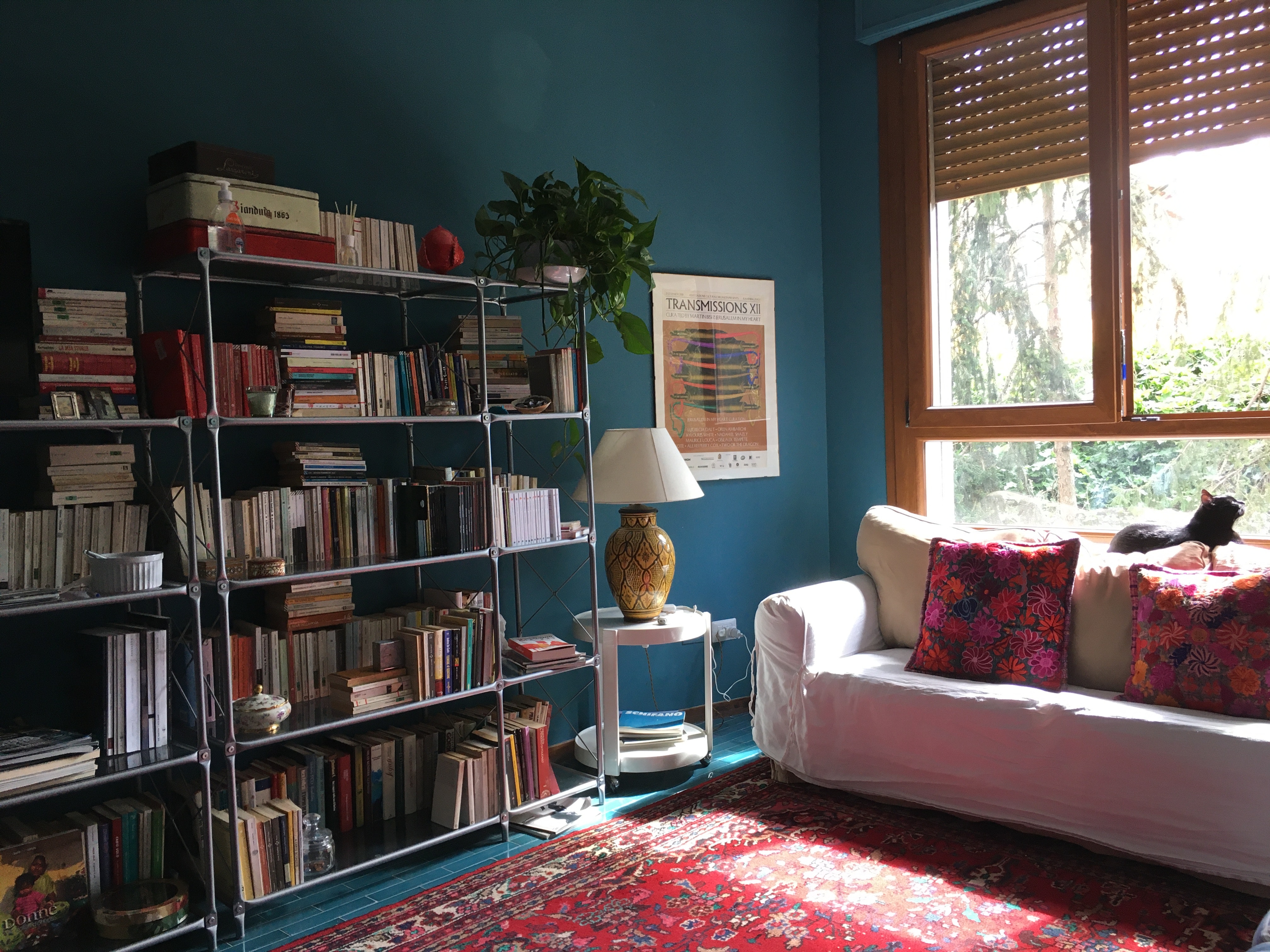 Bookshelves and couch, a home library