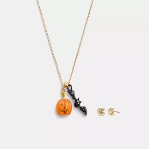 coach pumpkin and bat pendant necklace