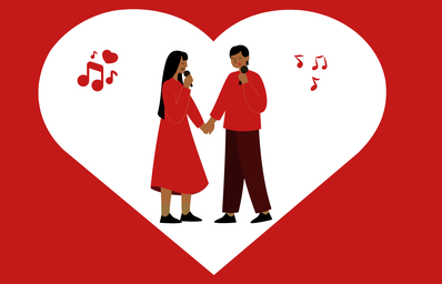 Graphic of couple singing made in Canva