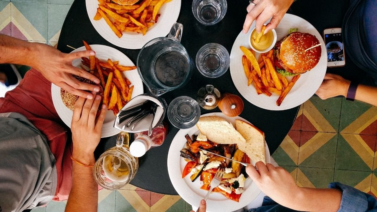 Friends Eating Fries and burgers