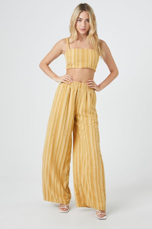 Forever 21 Textured Striped Wide-Leg Pants