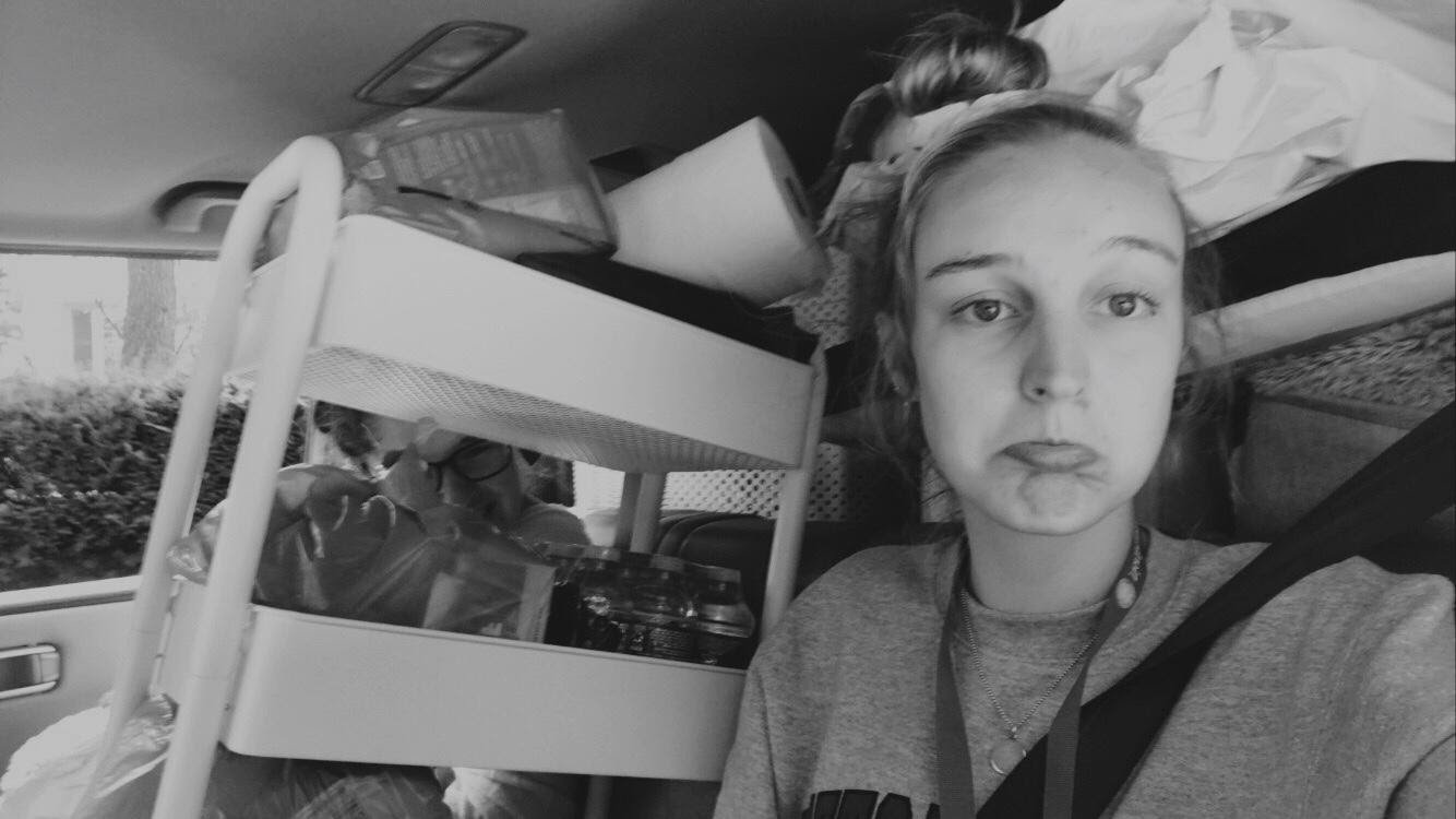 Author in car (black and white)