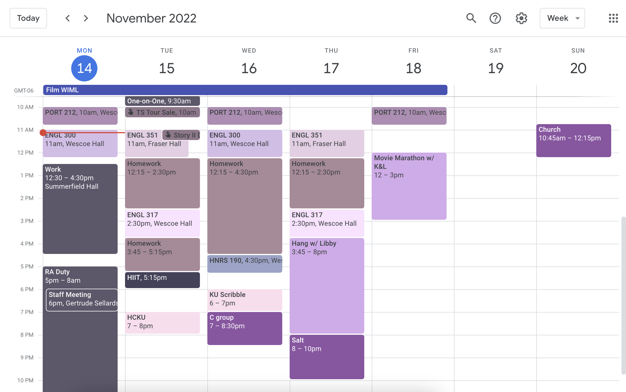 Screenshot of Aubrees Google Calendar