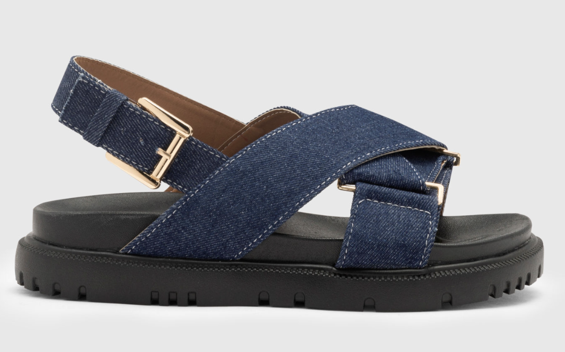 Cider Denim Cross Strap Sandals