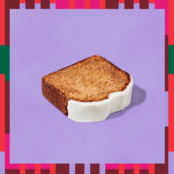 starbucks product photo on purple background with gingerbread loaf