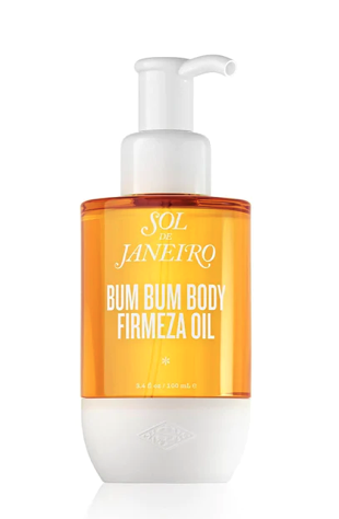 body oil bottle with white pump