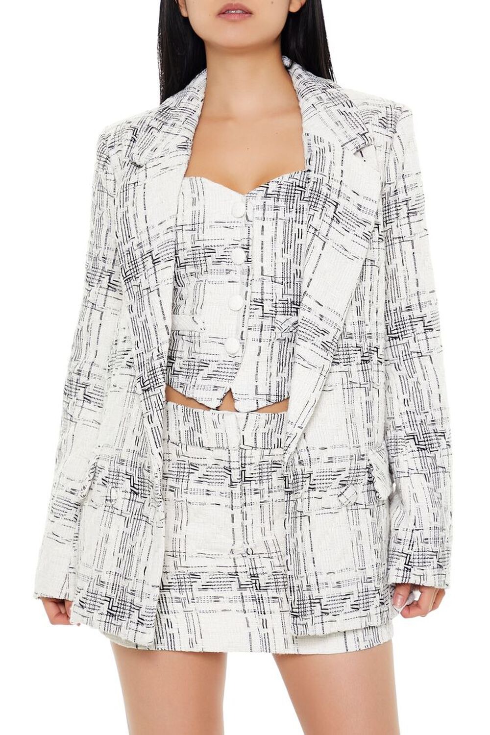 Forever 21 Notched Plaid Tweed Blazer