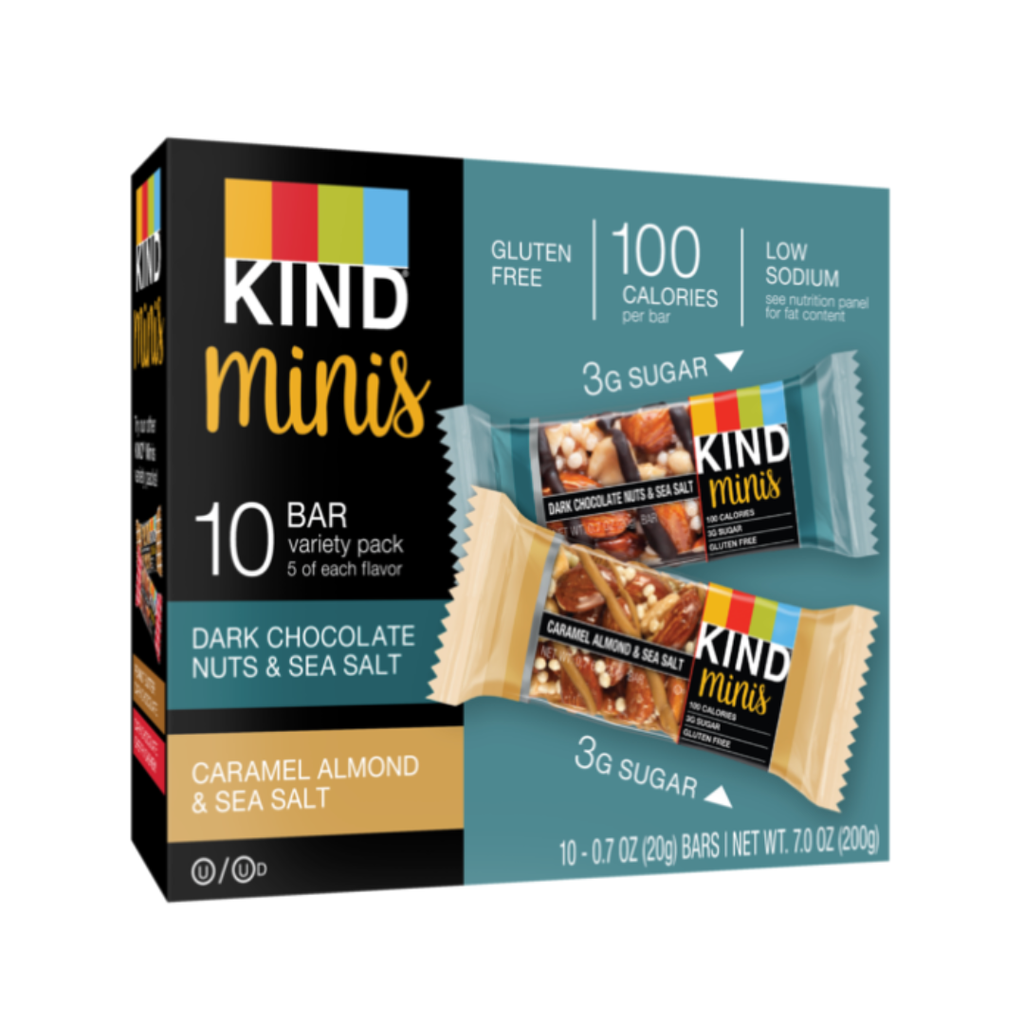 box of mini granola bars with images of two bars on the front