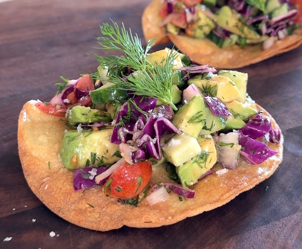 Chopped Salad Tostadas with Avocado and Dill?width=698&height=466&fit=crop&auto=webp&dpr=4