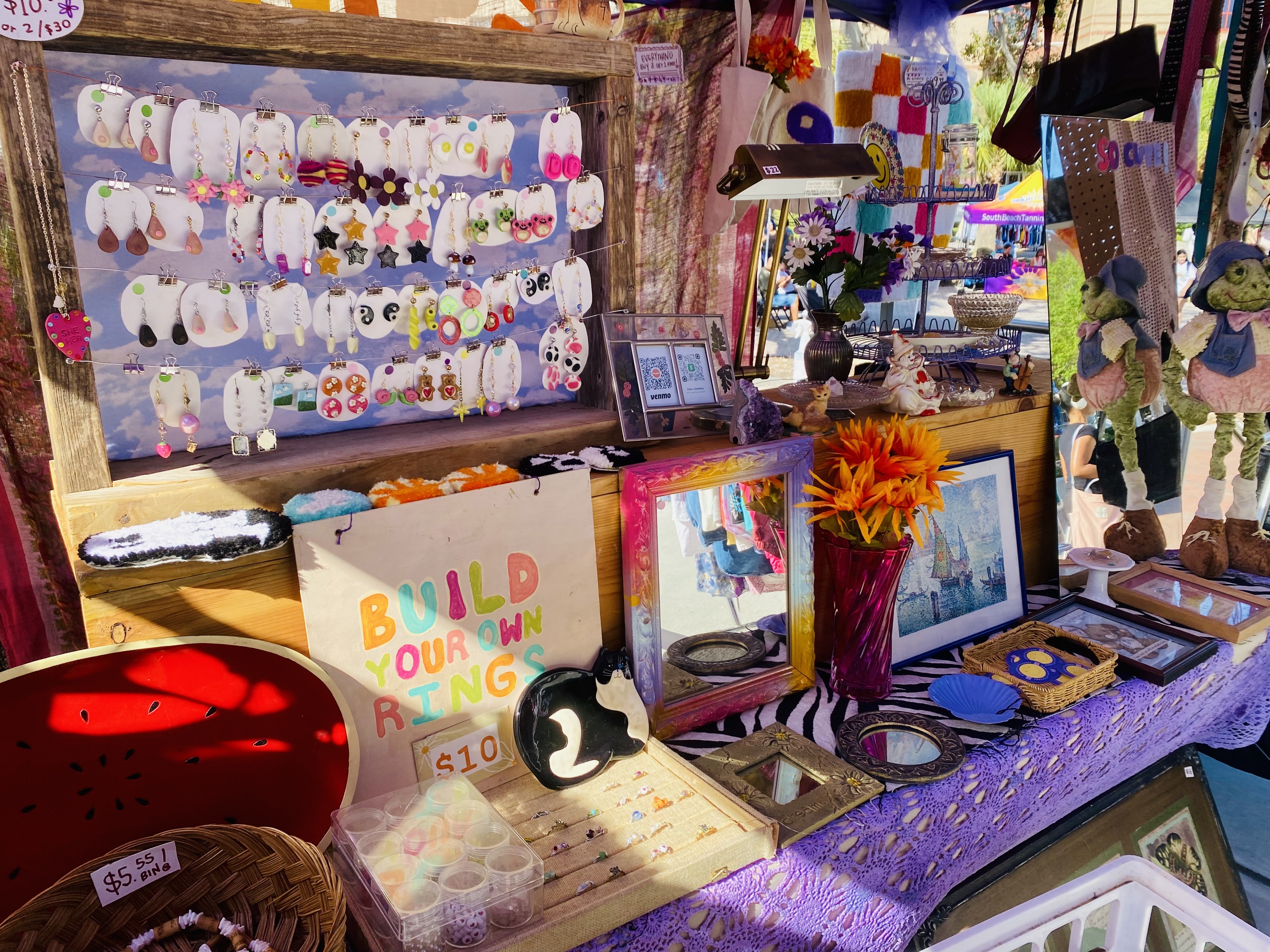 Display layout of jewelry on a table.