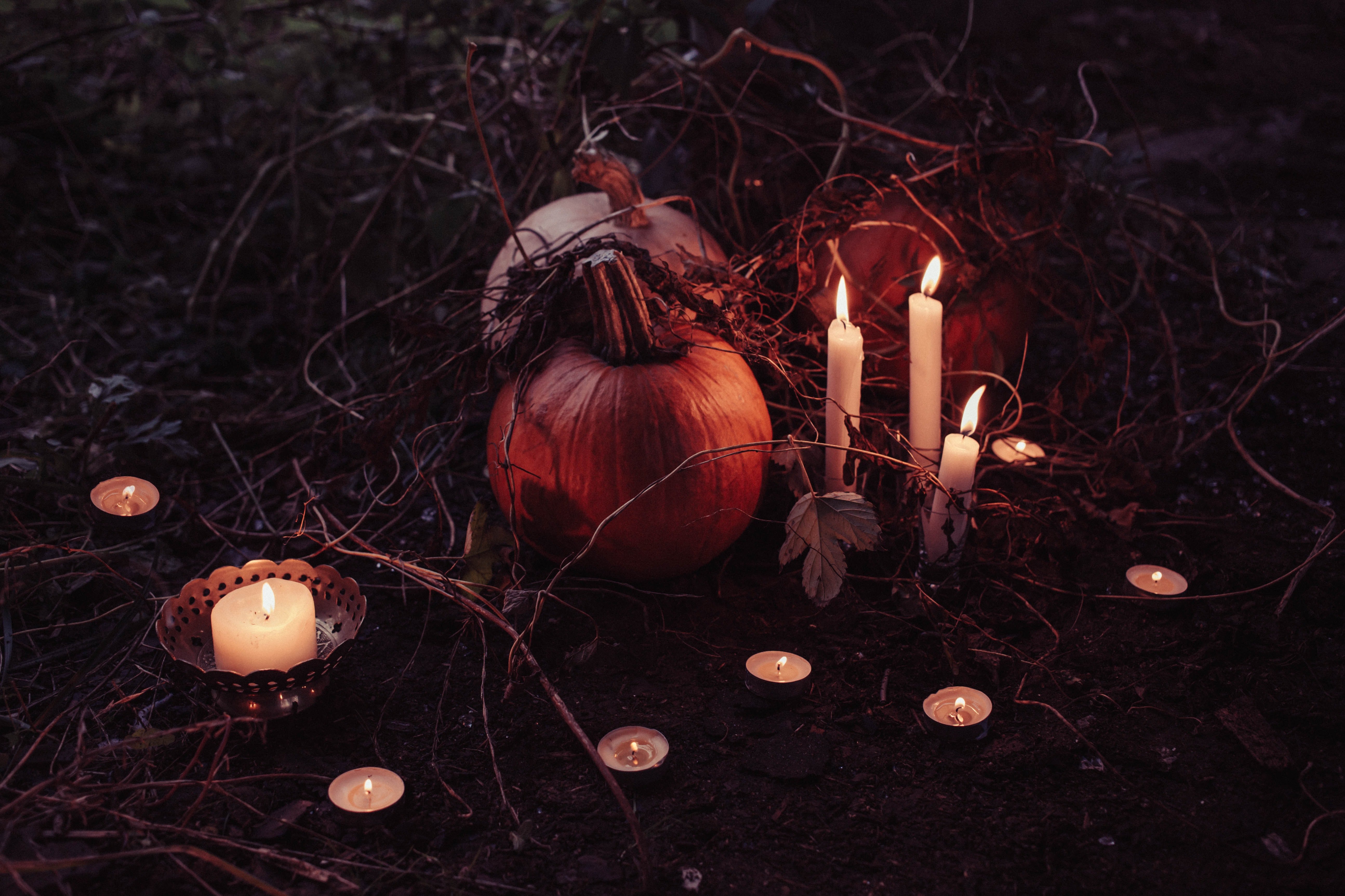 Halloween pumpkins with candles