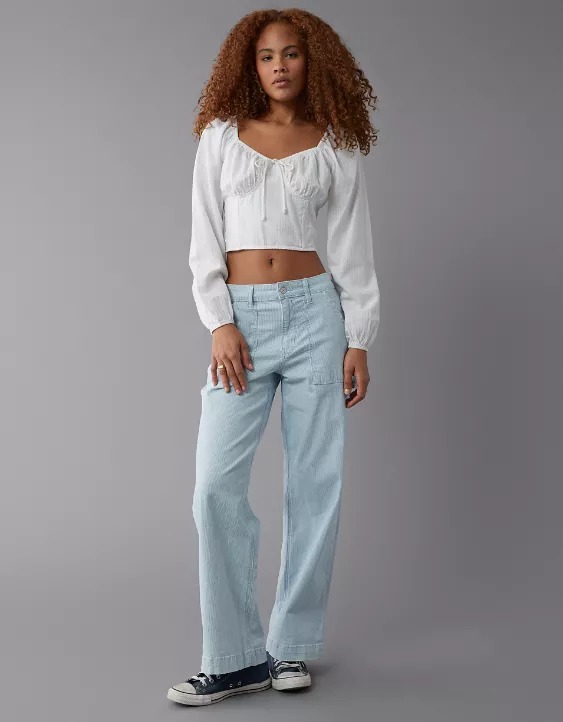 American Eagle Cropped Long-Sleeve Corset Top