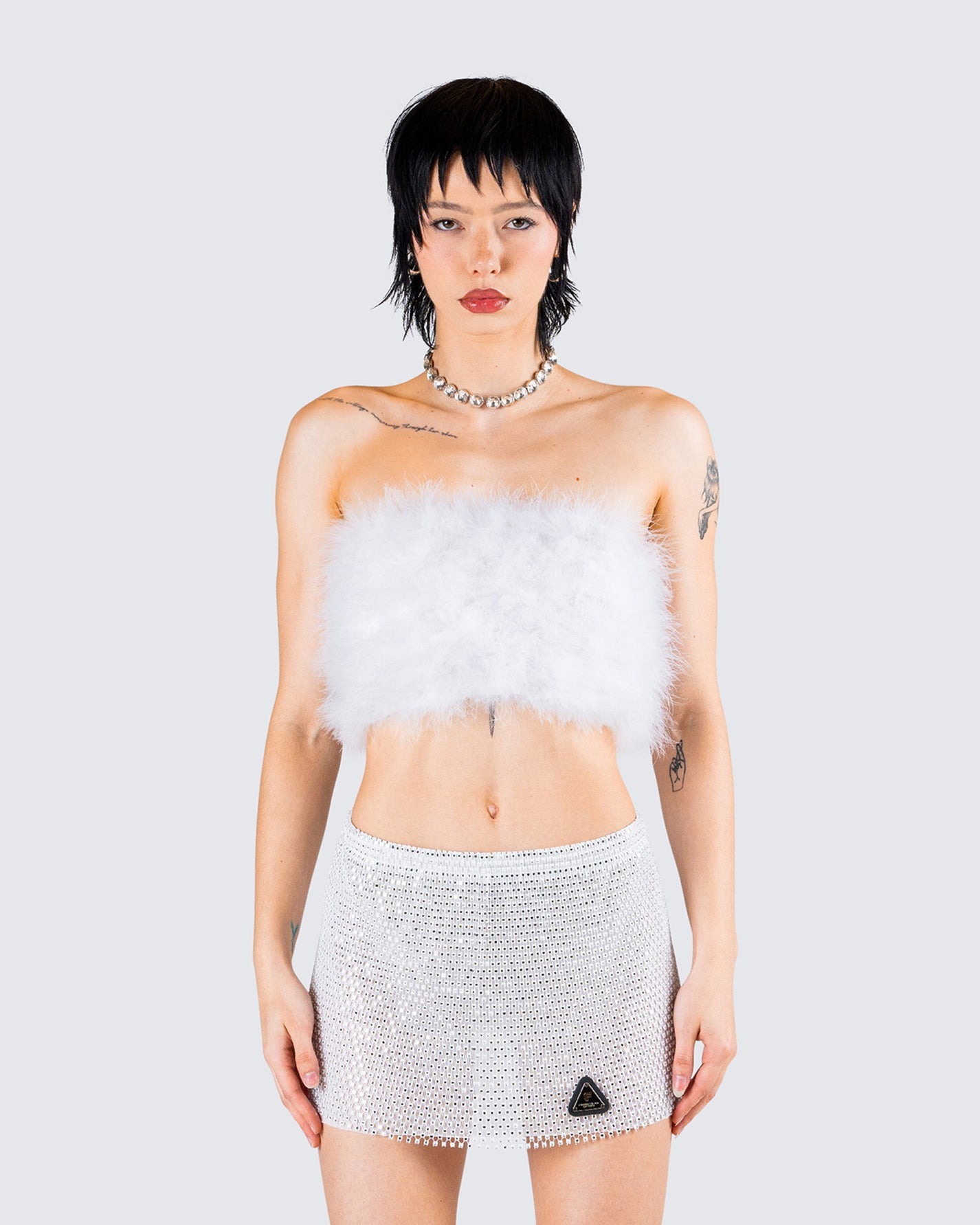 Finesse Francis White Feather Crop Top