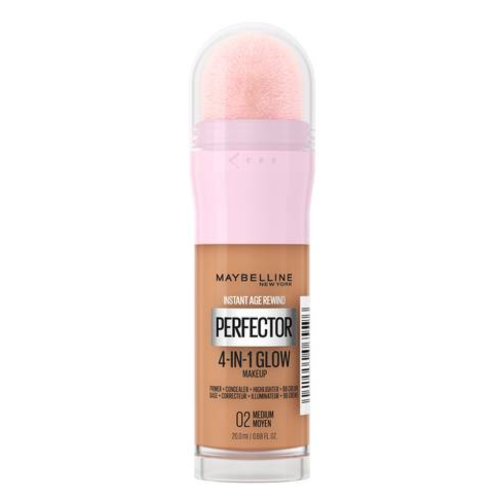 Foundation bottle with pink fluffy applicator in a clear cap