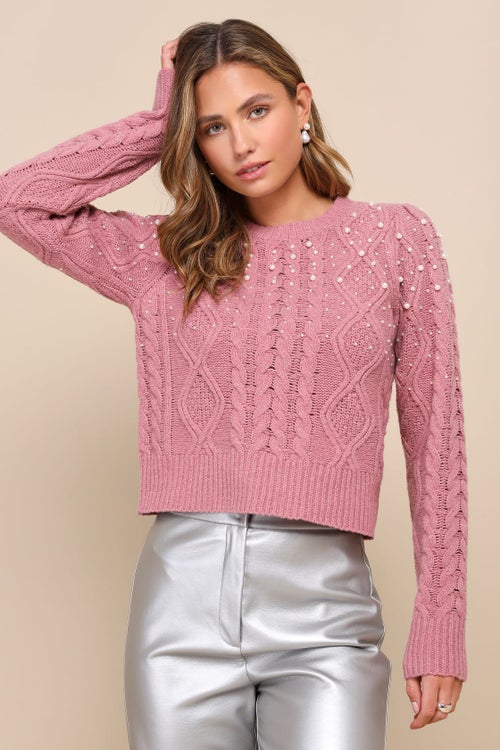 Lulus Posh Favorite Pearl Cable Knit Pullover Sweater