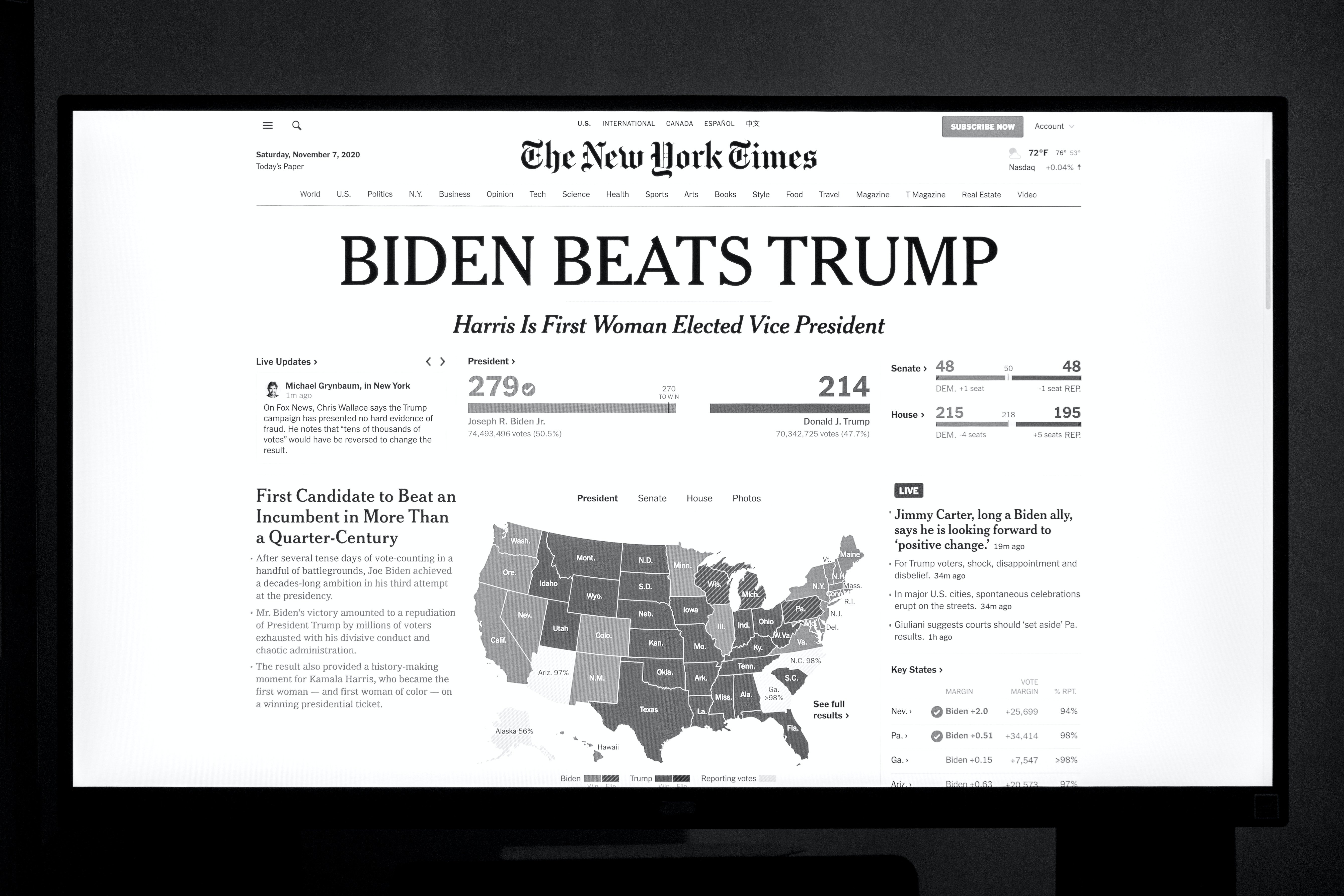 newspaper cover announcing Biden's win