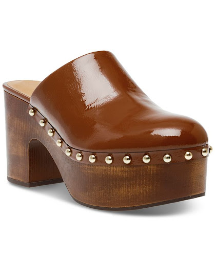 brown studded clogs 70s outfit