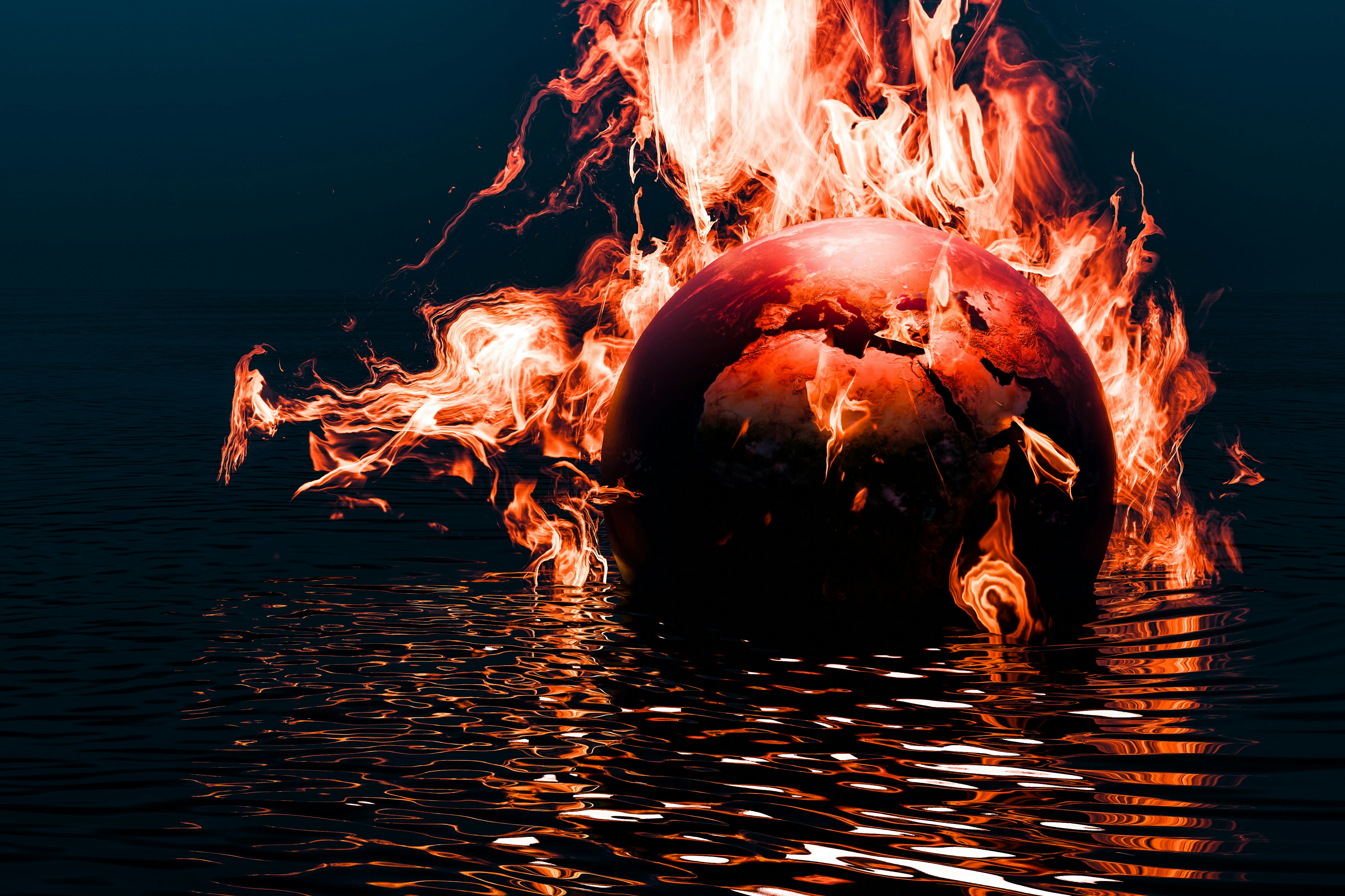 Earth burning over water