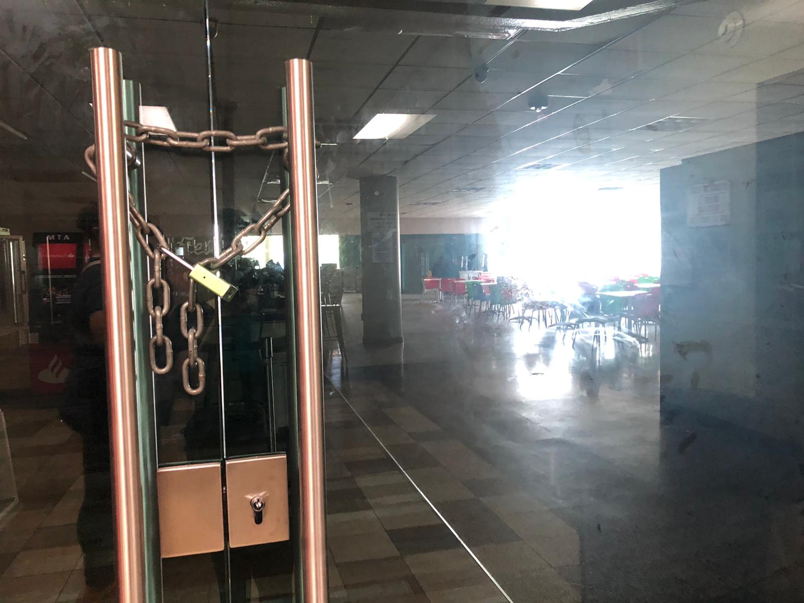 Locked doors at empty cafeteria