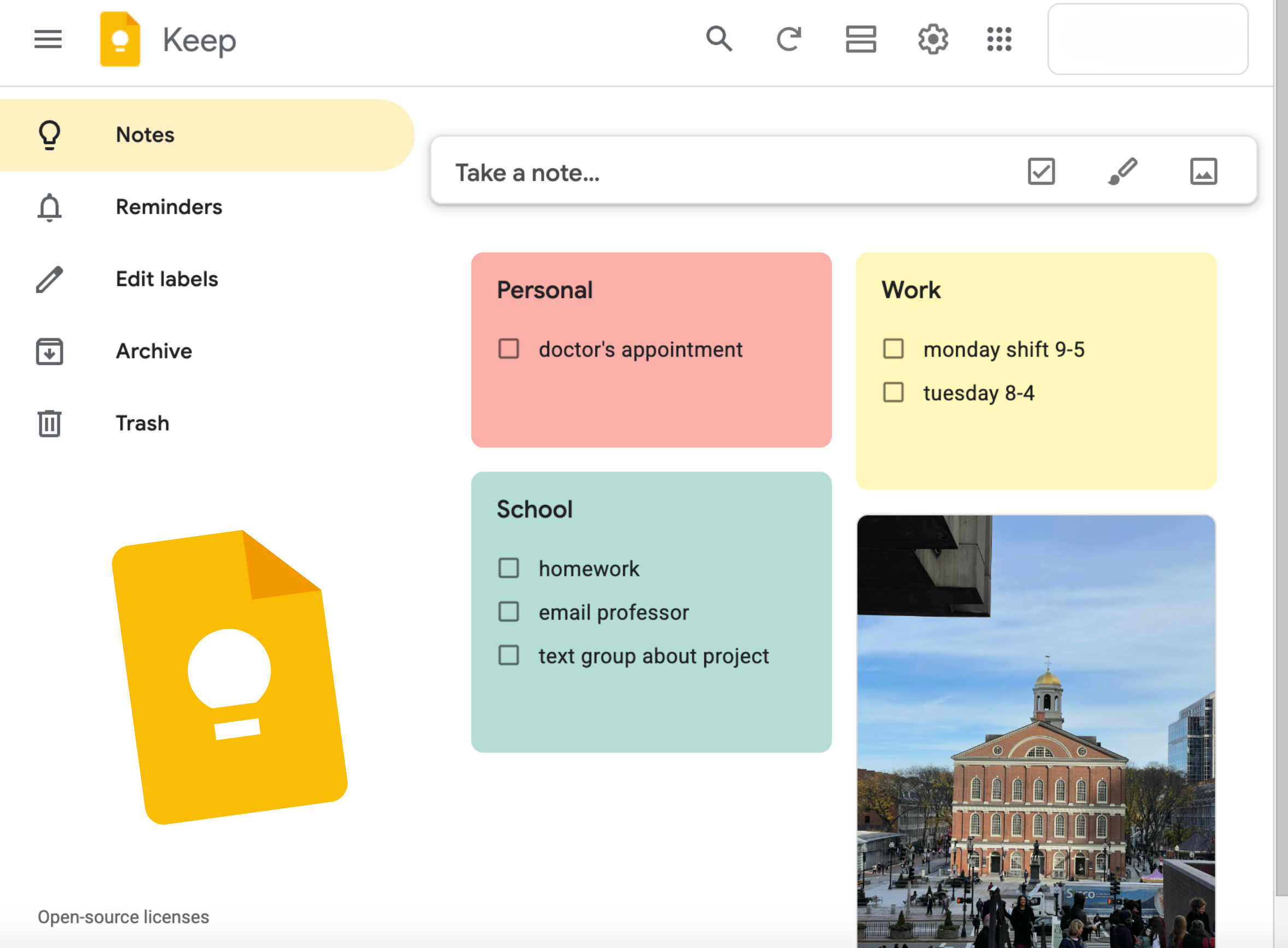 Google Keep interface