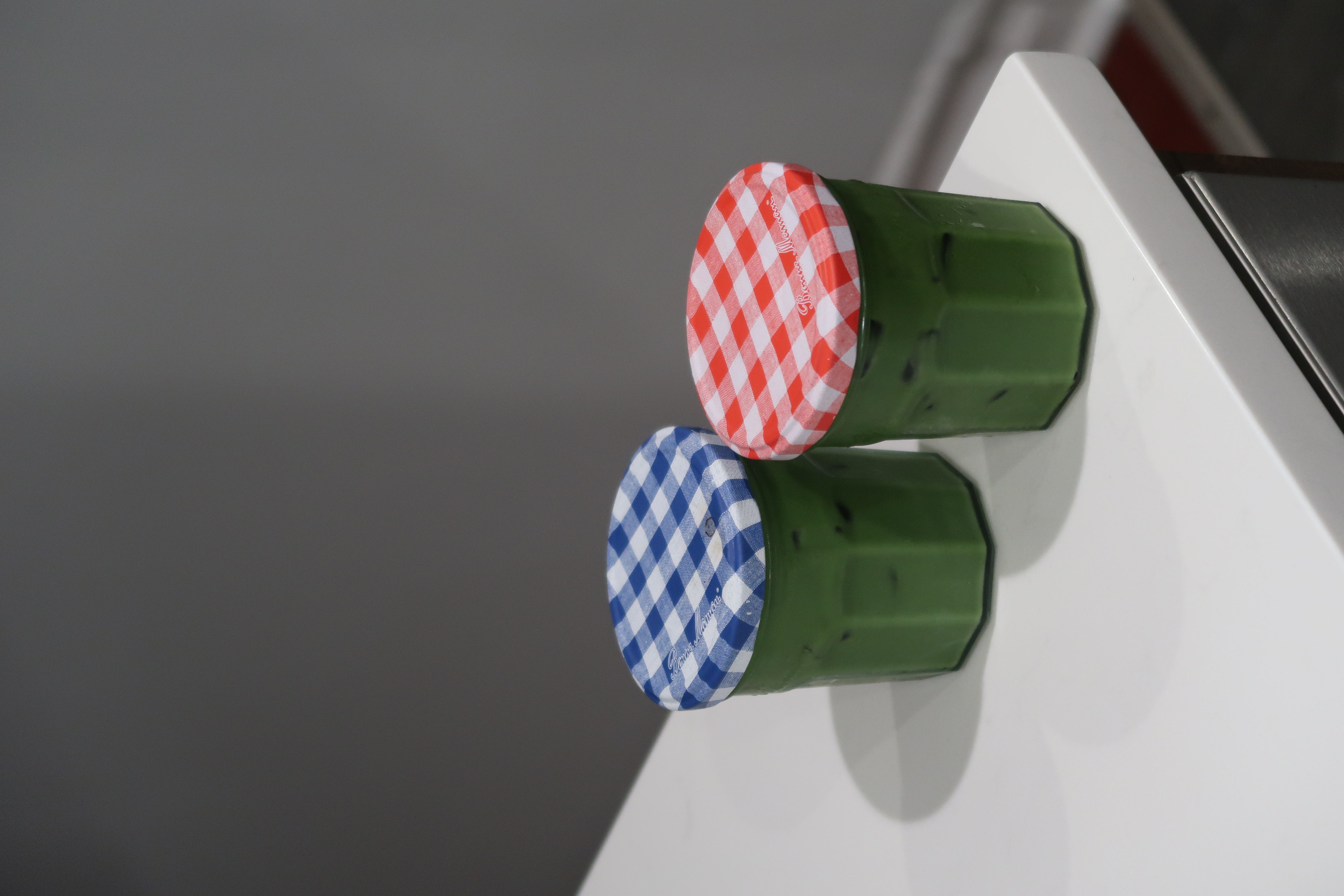 matcha lattes with lids