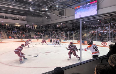 The RIT\'s men hockey team play against Sacred Heart in an intense match two days in a row, in the RIT Hockey field.