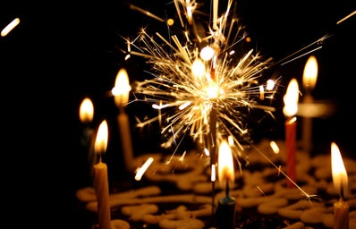 Birthday cake with sparkler candles.
