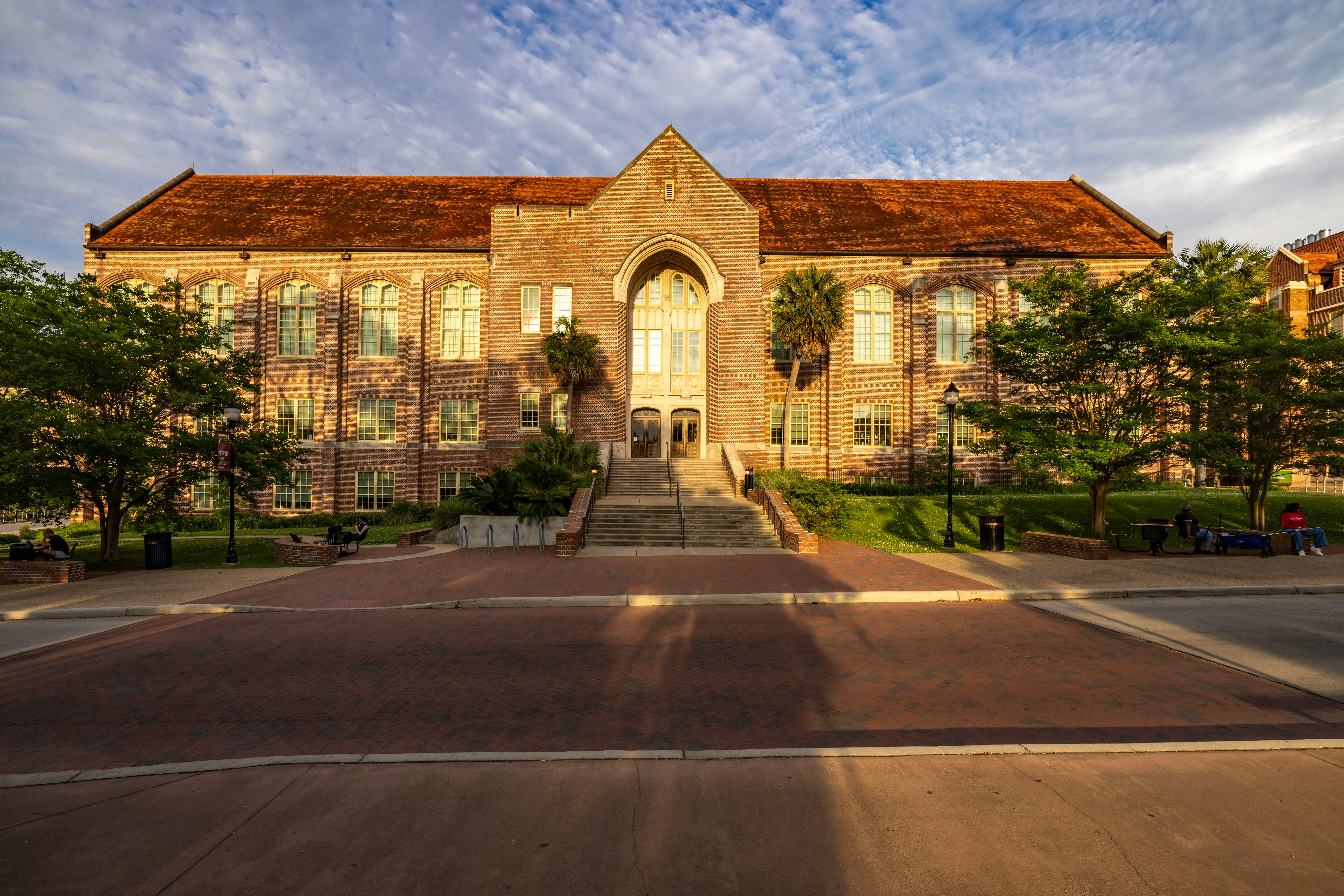 Golden hour shot of a university building in the U.S.