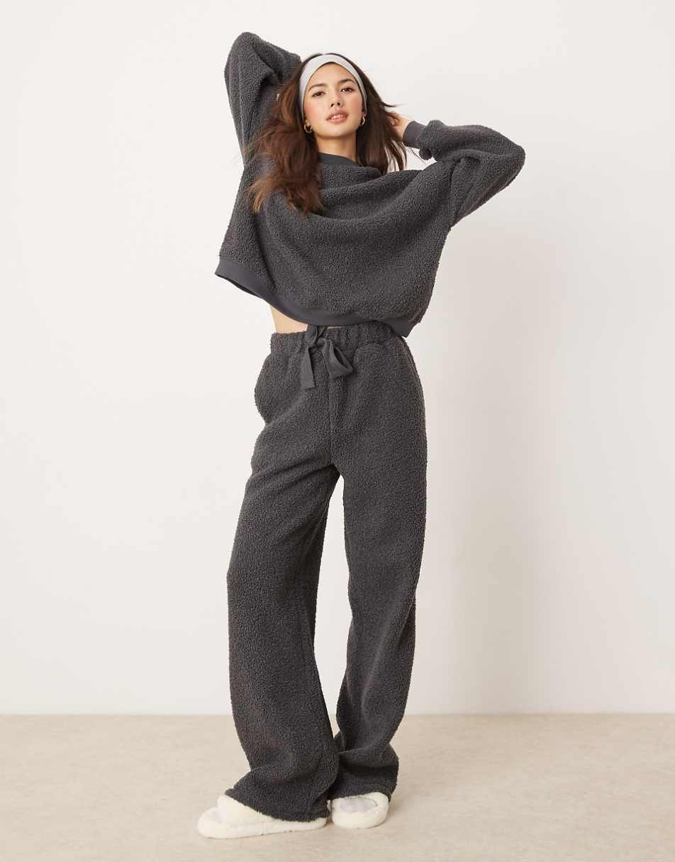 ASOS Design Lounge Borg Sweat & Wide Leg Pants Set