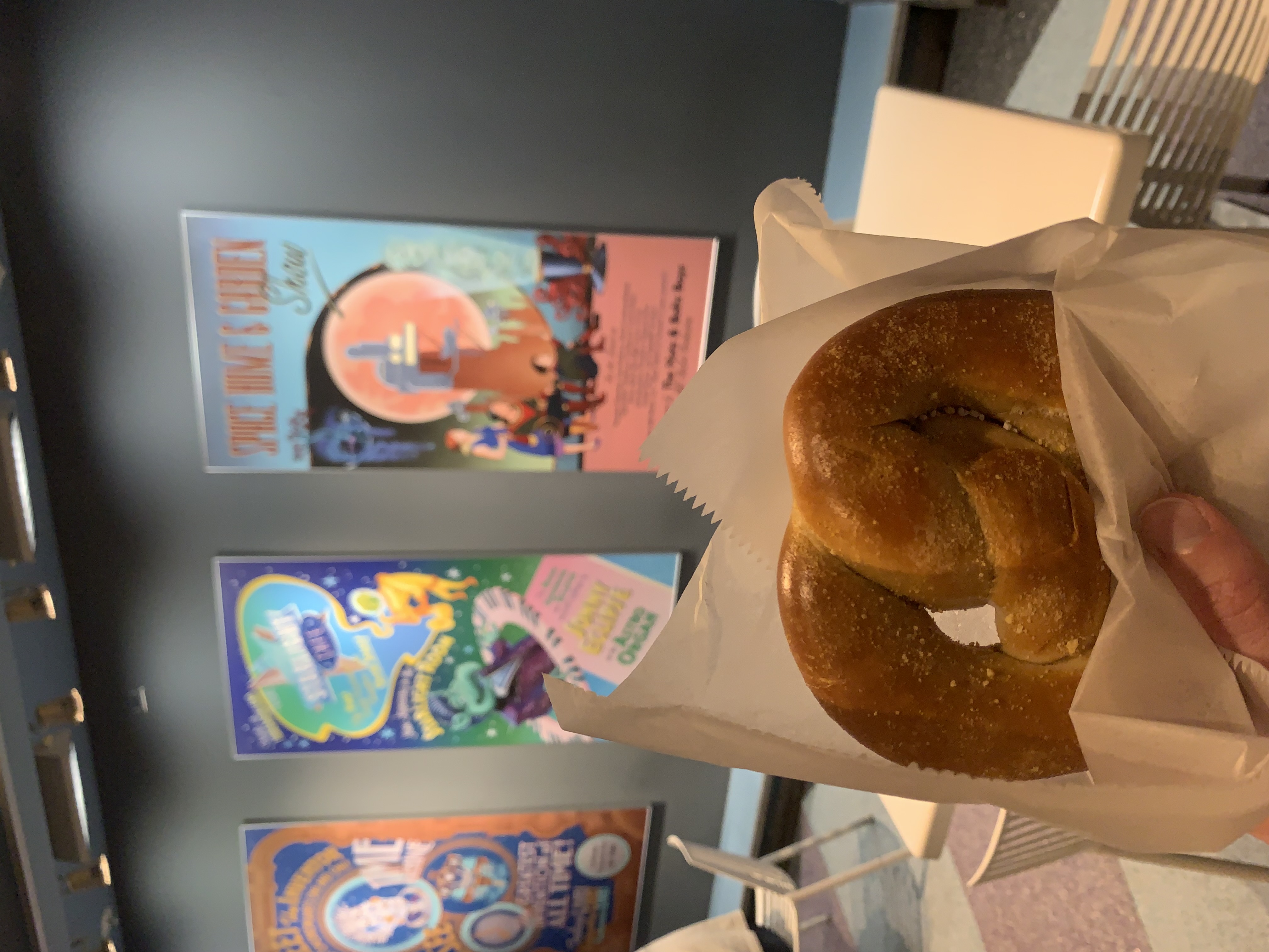 Cream cheese pretzel and tomorrow land posters
