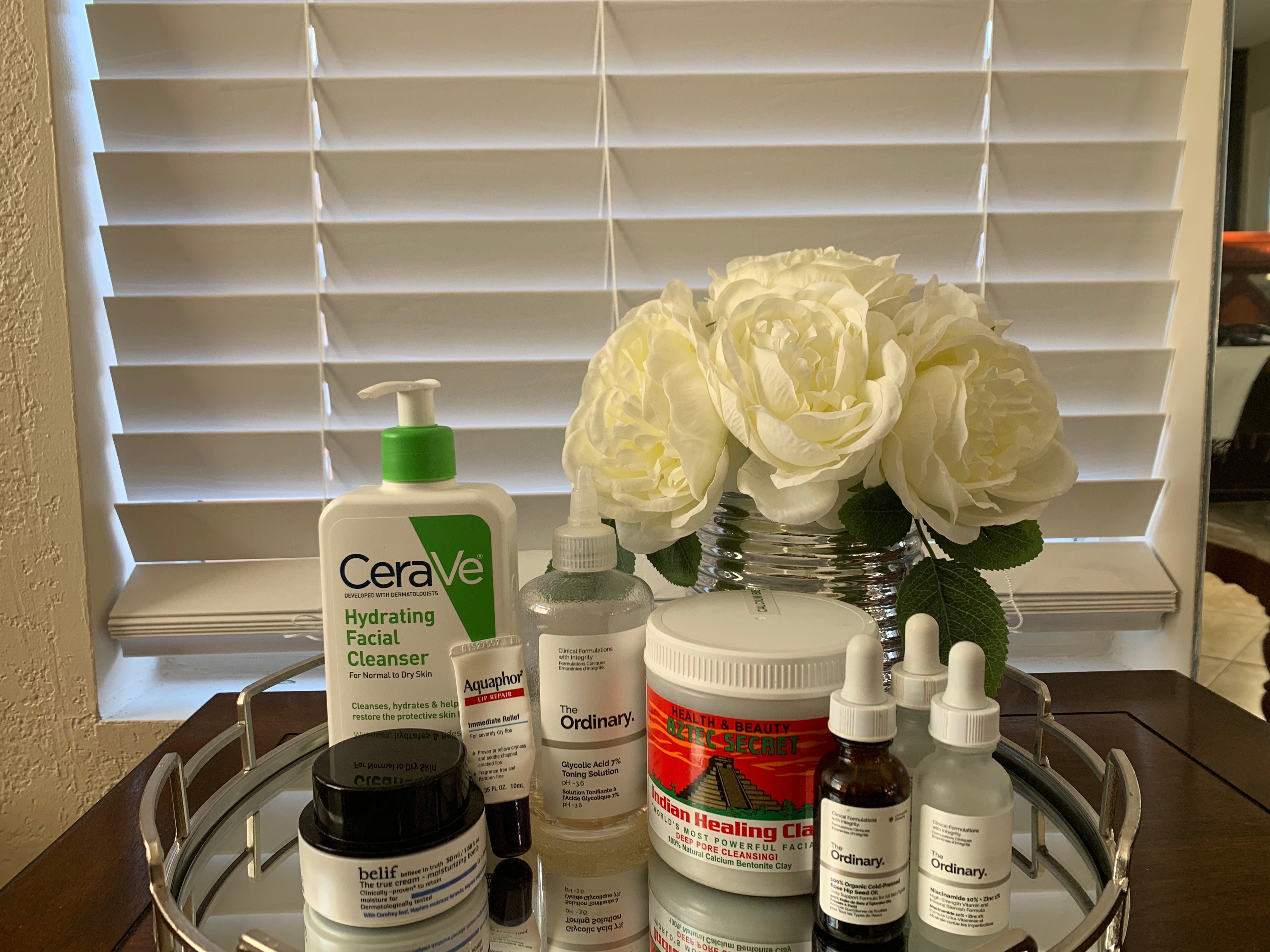 Multiple skincare products lined up together