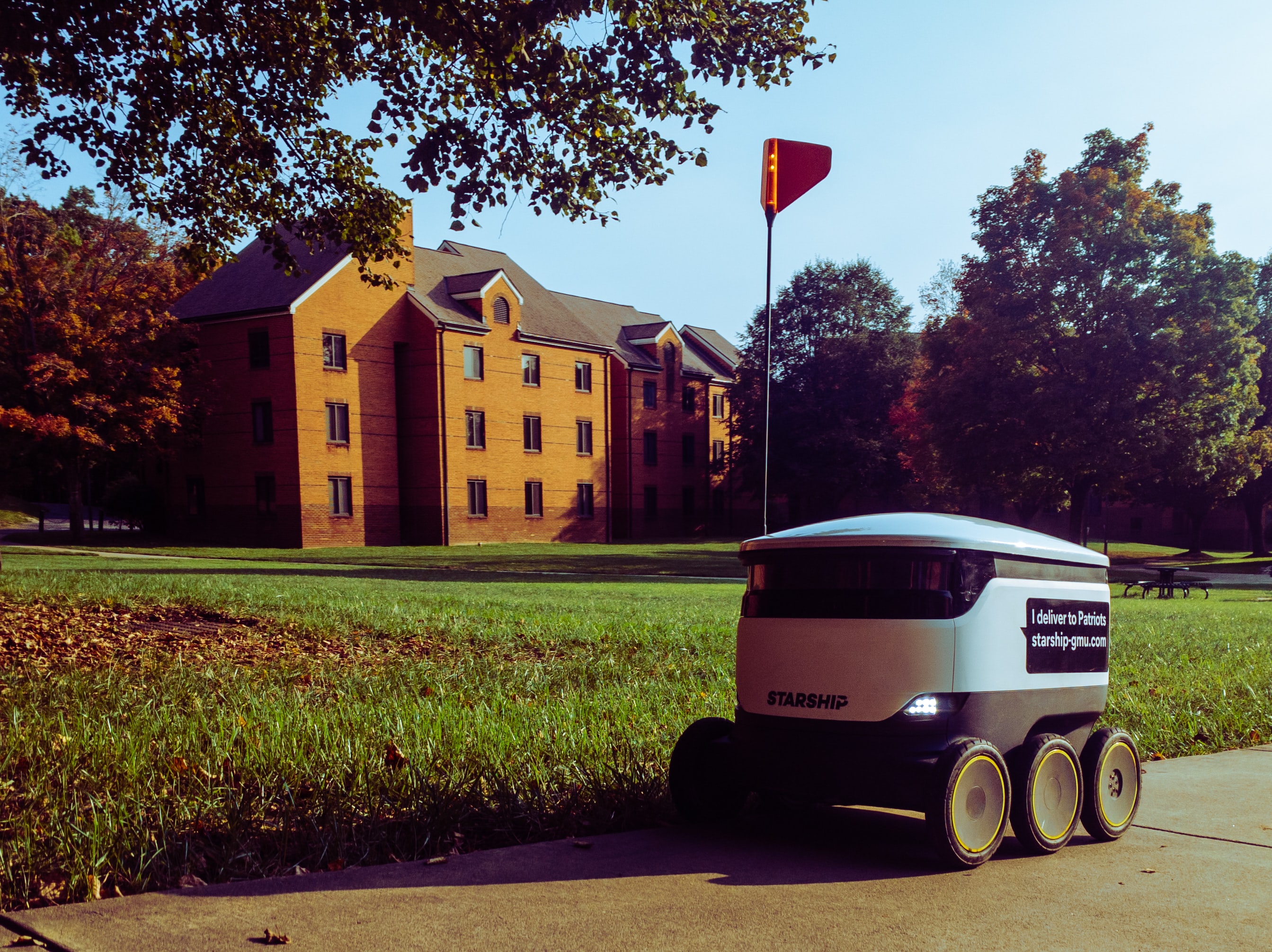Starship robot on a college campus