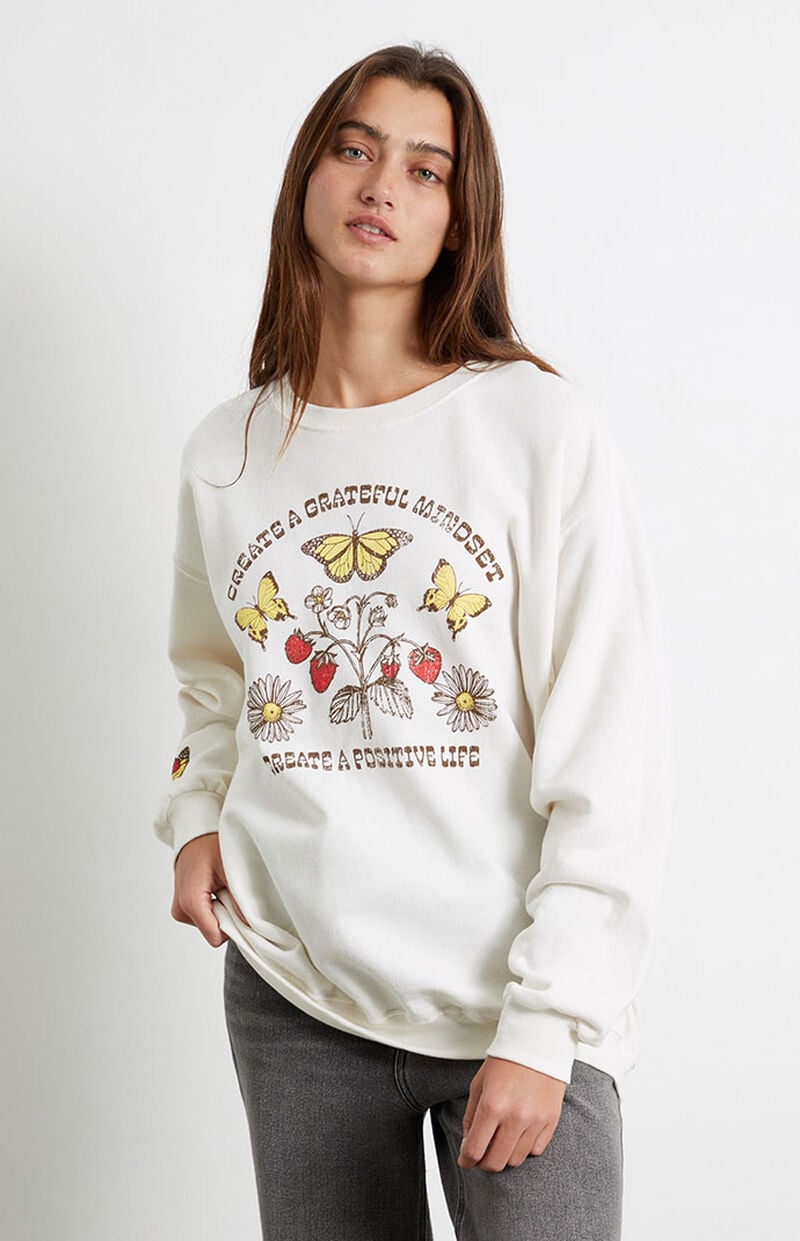 Golden Hour Strawberry Butterflies Crew Neck Sweatshirt